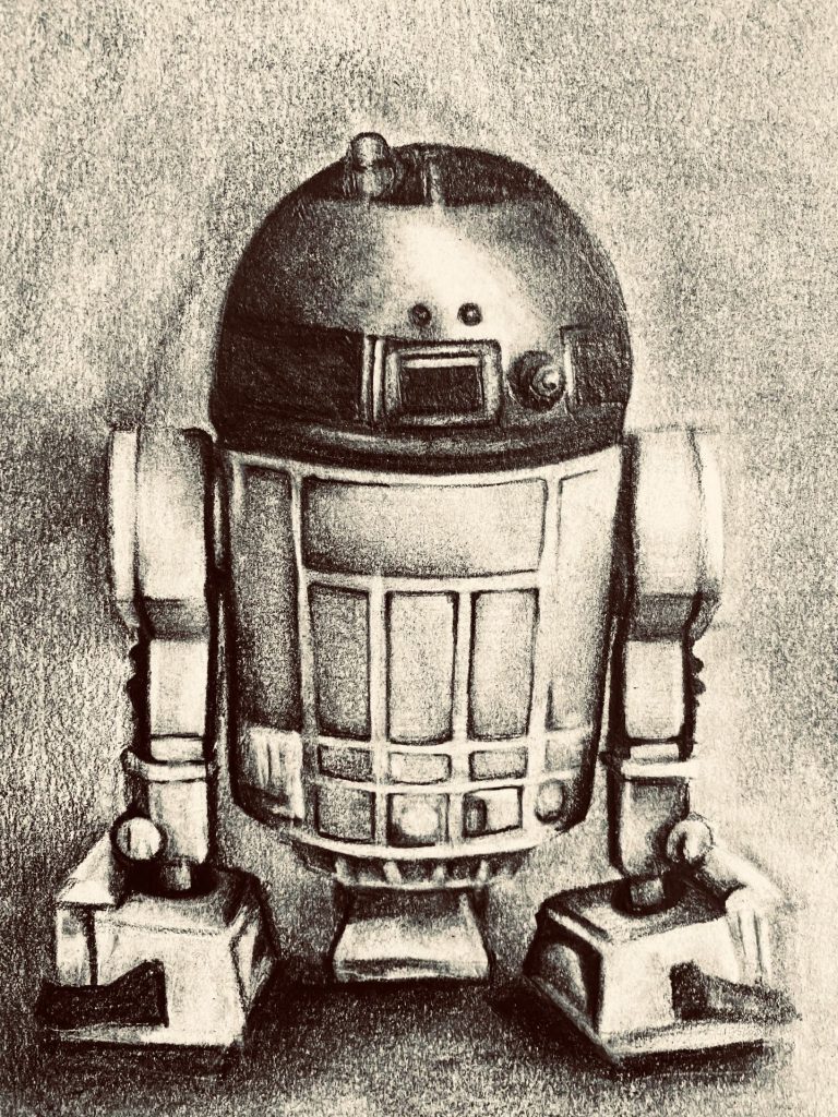 'R2D2 pencil study' Graphite on paper, A5- Available for purchase